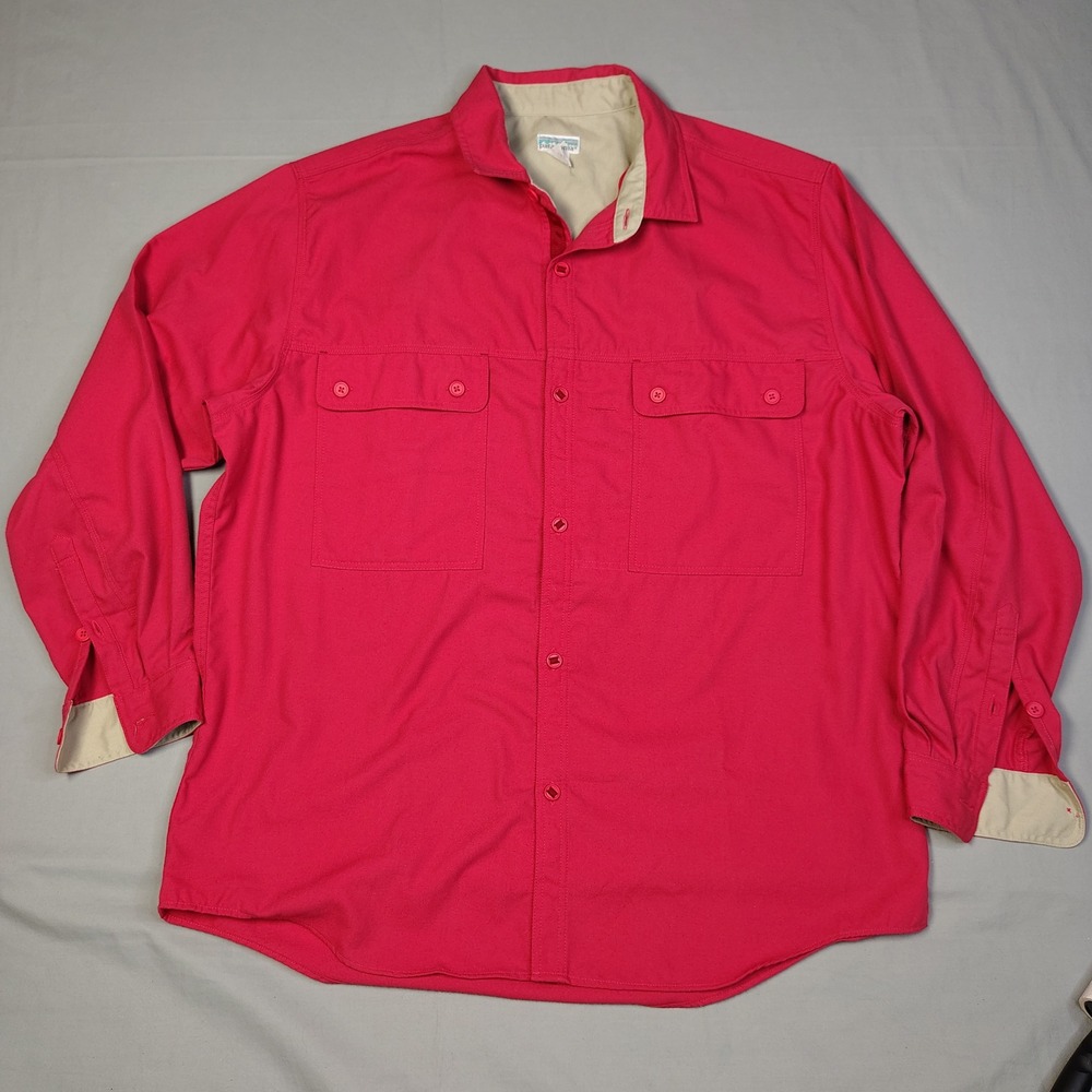 Vintage 80s Patagonia Mens XL Red Twill Button Down Shirt Long Sleeve Heavy